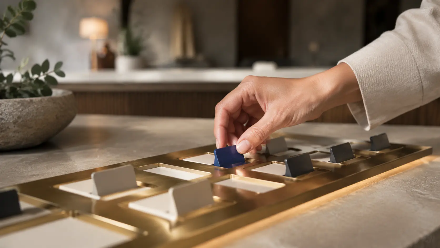 A hand placing an appointment marker into an organised booking timetable